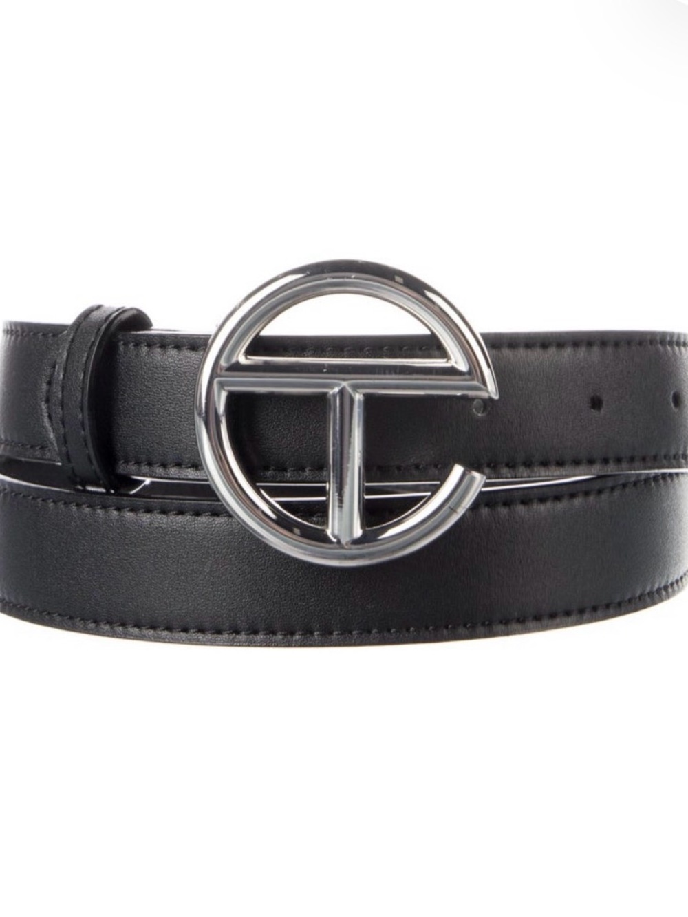 Telfar black belt with silver buckle
